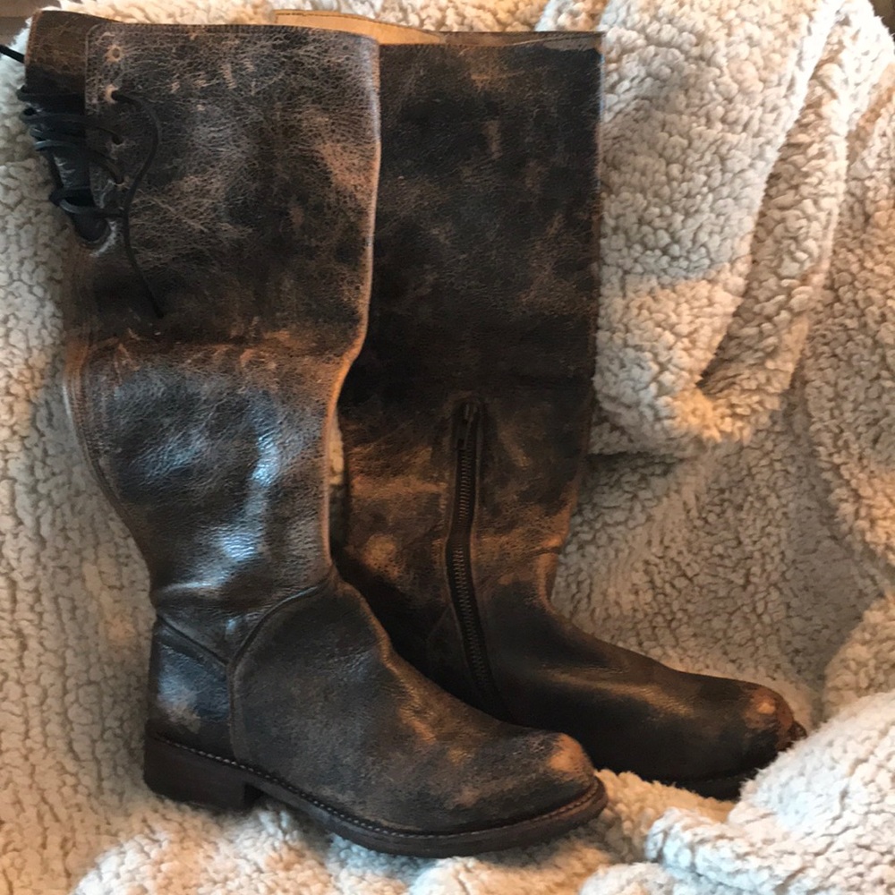 Bed Stu Distressed Dark Brown Lace-Up Knee Boots